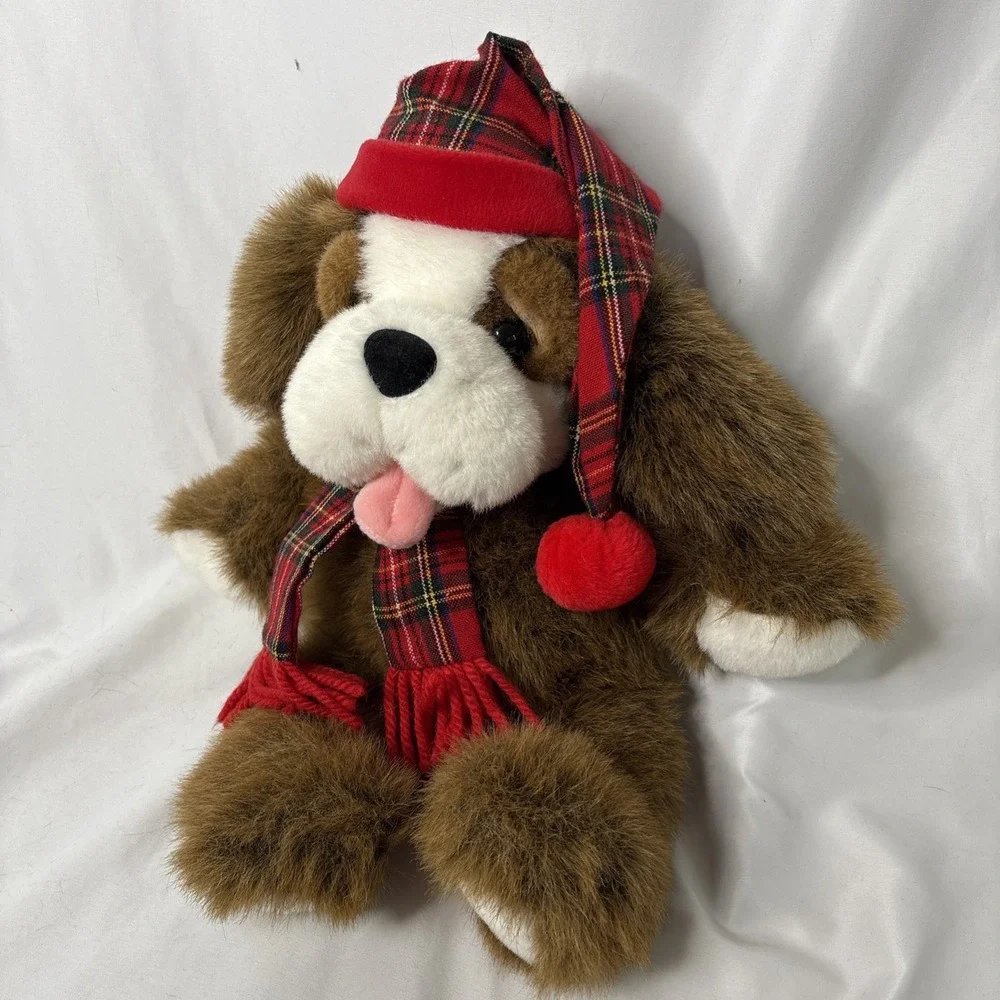 Vtg Commonwealth Digby & Dexter‎ Dog Plush Christmas Plaid Hat 20